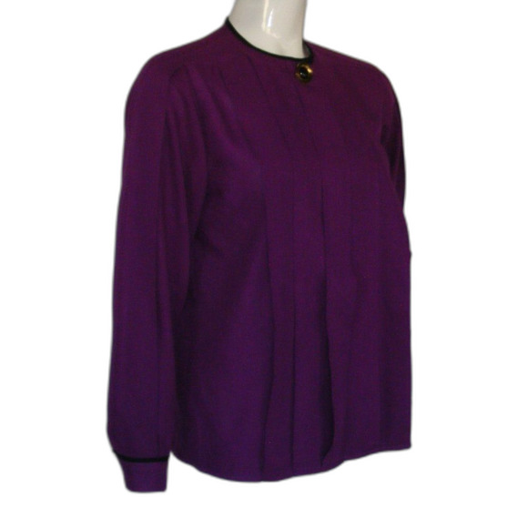 ANNE KLEIN Blouse, 6 Vintage, Hidden buttons, long sleeves, Purple - Picture 3 of 11